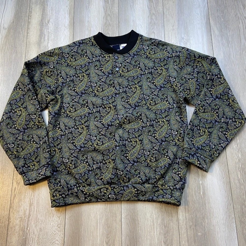 FRESHJIVE WTFIRGO Sweater Mens Medium Green Paisley Pullover Y2K 90s USA MADE